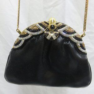 Small Black Evening Clutch with Sparkling Rhinestones